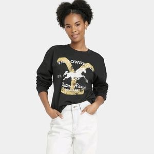Yellowstone Dutton Ranch Women's Cropped Black Crewneck Sweatshirt Size …